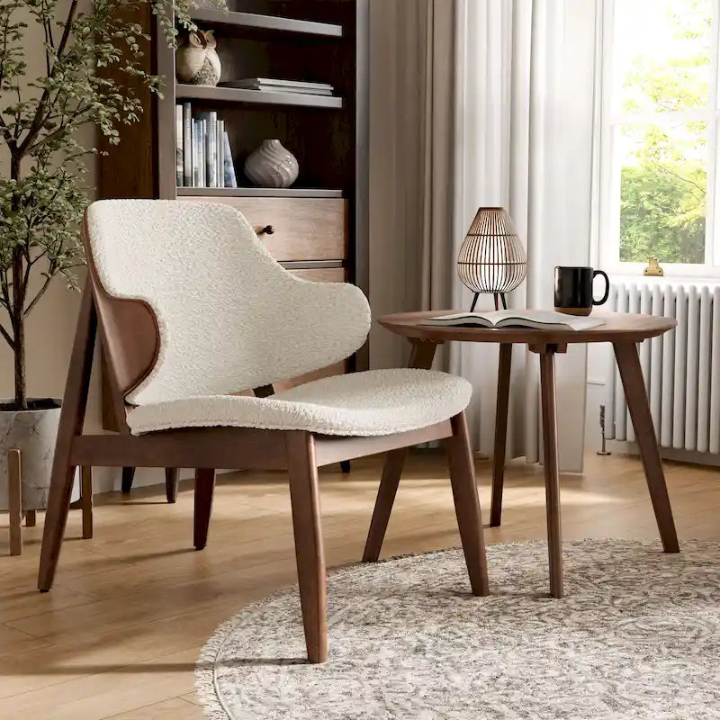 Beck Mid-century 2-Piece Walnut Boucle Wingback Accent Chair and Table Set