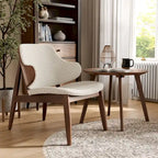 Beck Mid-century 2-Piece Walnut Boucle Wingback Accent Chair and Table Set