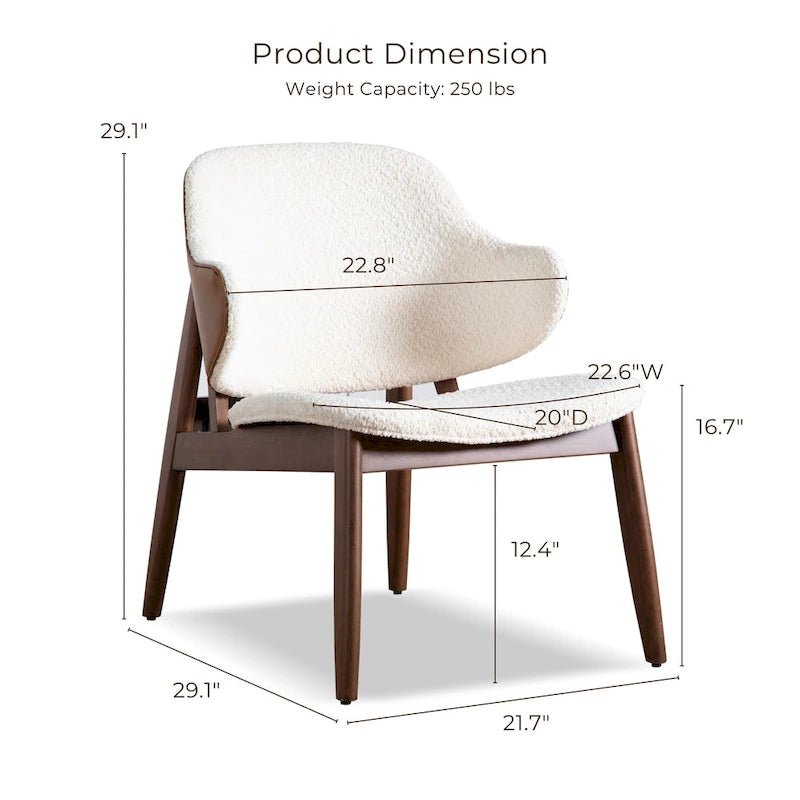 Beck Mid-century 2-Piece Walnut Boucle Wingback Accent Chair and Table Set