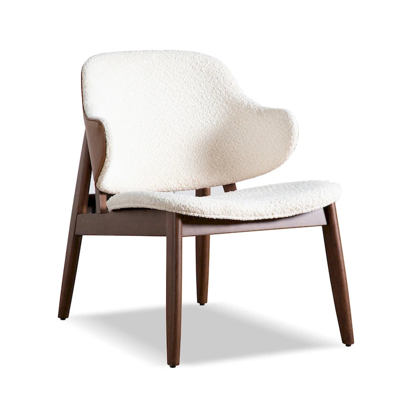 Beck Mid-century 2-Piece Walnut Boucle Wingback Accent Chair and Table Set