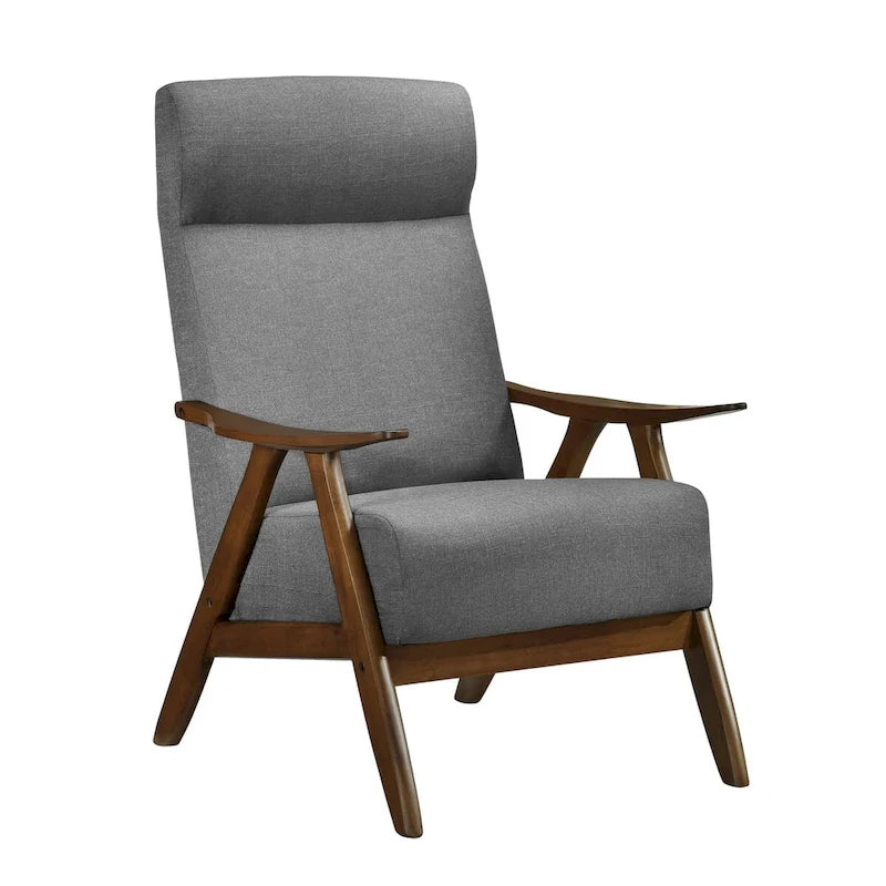 Mary 32 Inch Accent Chair Armchair, Light Gray Polyester Linen, Solid Wood
