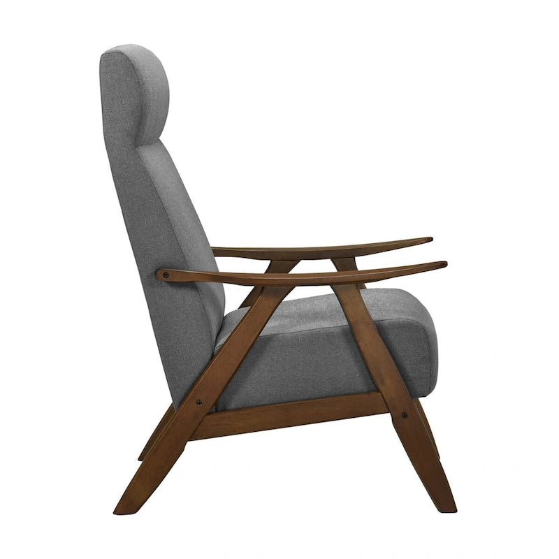 Mary 32 Inch Accent Chair Armchair, Light Gray Polyester Linen, Solid Wood