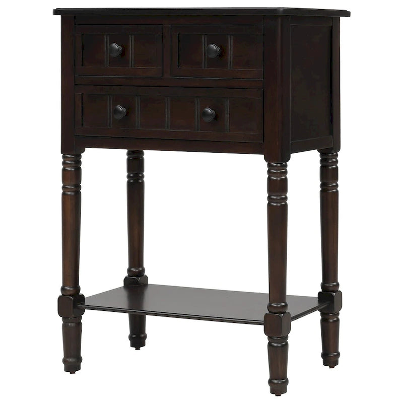 Narrow Slim Esspreso Console Table/Sofa Table with 3 Drawers and 1 Bottom Shelf - 23.7L x 13W x 31.1H