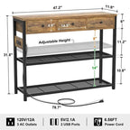 47 Entryway Table with Outlets and USB Ports - 11.8D x 47.2W x 31.8H