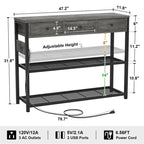 47 Entryway Table with Outlets and USB Ports - 11.8D x 47.2W x 31.8H