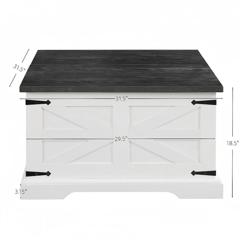 Farmhouse Coffee Table,Square Wood Center Table w/Storage Compartment