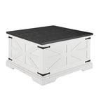 Farmhouse Coffee Table,Square Wood Center Table w/Storage Compartment