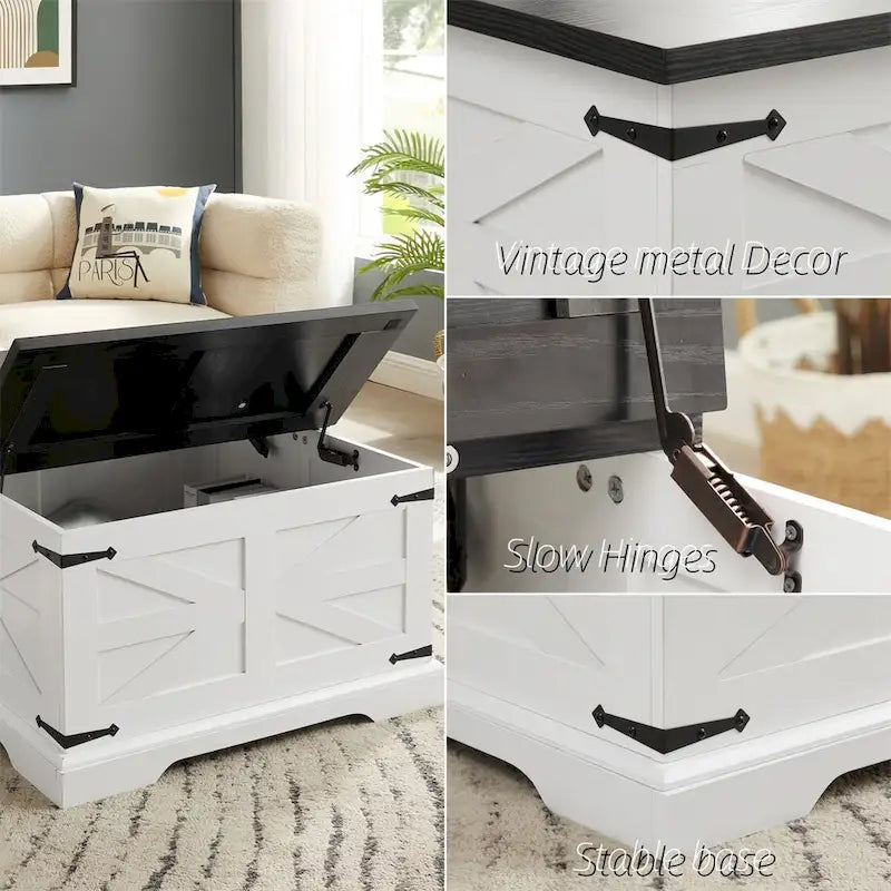 Farmhouse Coffee Table,Square Wood Center Table w/Storage Compartment