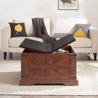 Farmhouse Coffee Table,Square Wood Center Table w/Storage Compartment