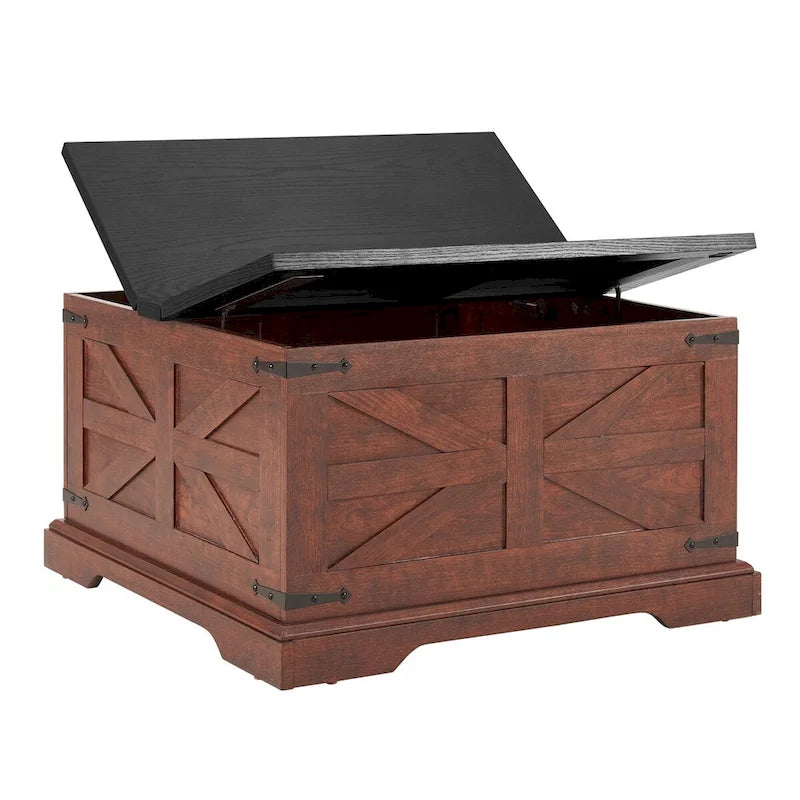 Farmhouse Coffee Table,Square Wood Center Table w/Storage Compartment
