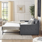 Twin Size Upholstery DayBed with Twin Size Erectable Trundle and USB Charging Design