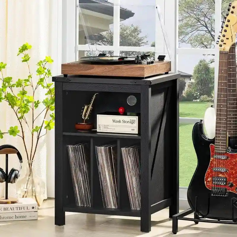 Record Player Stand with Vinyl Record Storage - 15.74D x 19.68W x 29.01H
