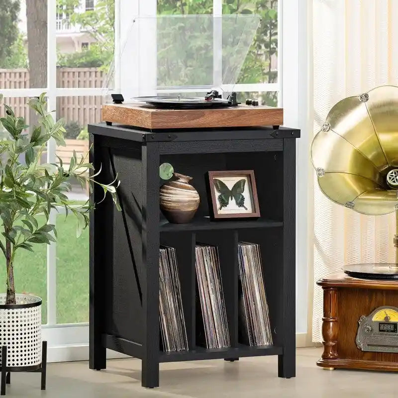 Record Player Stand with Vinyl Record Storage - 15.74D x 19.68W x 29.01H