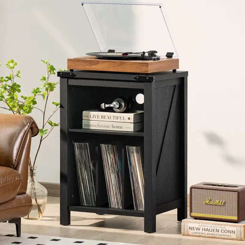 Record Player Stand with Vinyl Record Storage - 15.74D x 19.68W x 29.01H