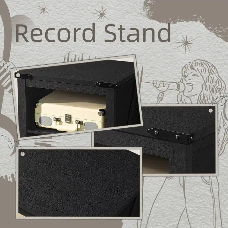 Record Player Stand with Vinyl Record Storage - 15.74D x 19.68W x 29.01H