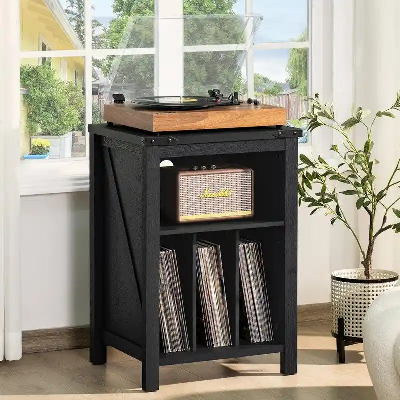 Record Player Stand with Vinyl Record Storage - 15.74D x 19.68W x 29.01H