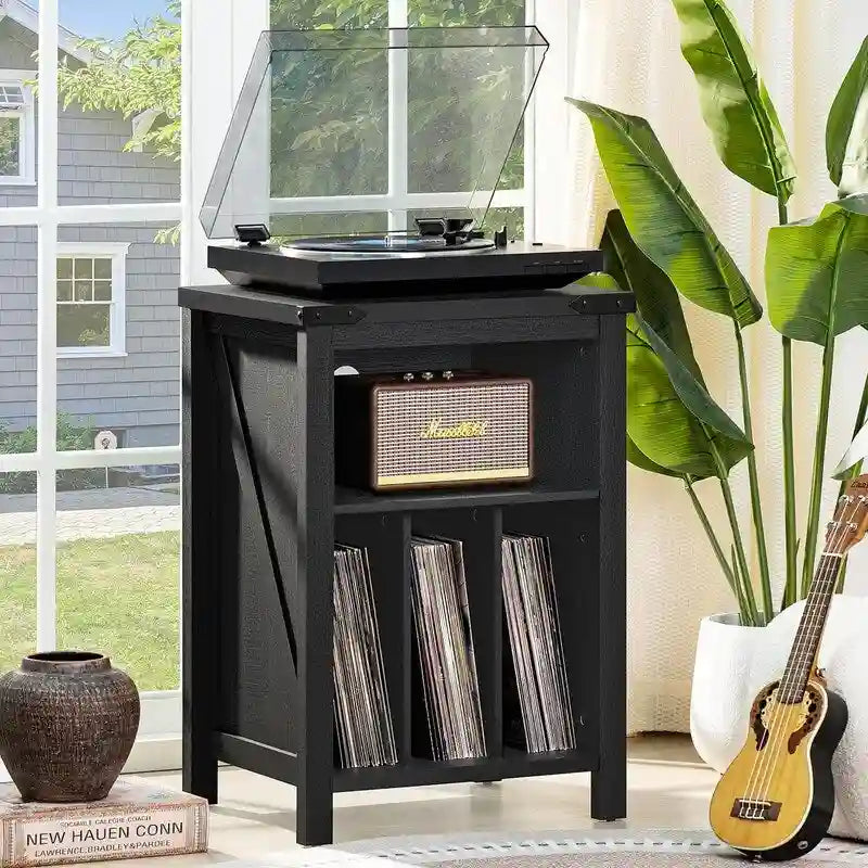 Record Player Stand with Vinyl Record Storage - 15.74D x 19.68W x 29.01H