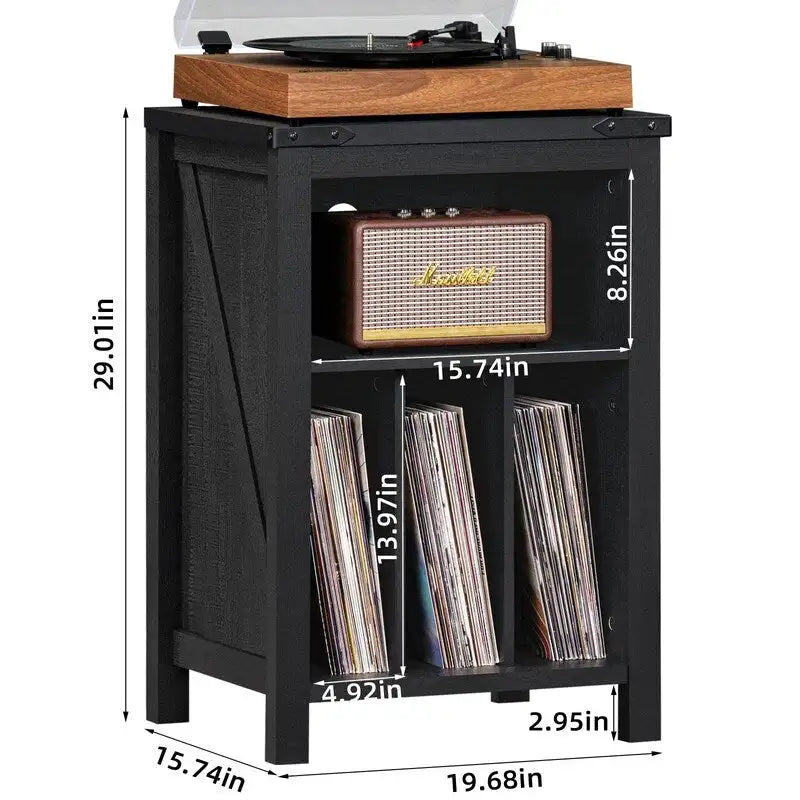 Record Player Stand with Vinyl Record Storage - 15.74D x 19.68W x 29.01H