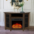 45 Industrial Corner Electric Fireplace TV Stands with 2 Metal Mesh Doors and Remote