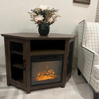 45 Industrial Corner Electric Fireplace TV Stands with 2 Metal Mesh Doors and Remote