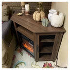 45 Industrial Corner Electric Fireplace TV Stands with 2 Metal Mesh Doors and Remote