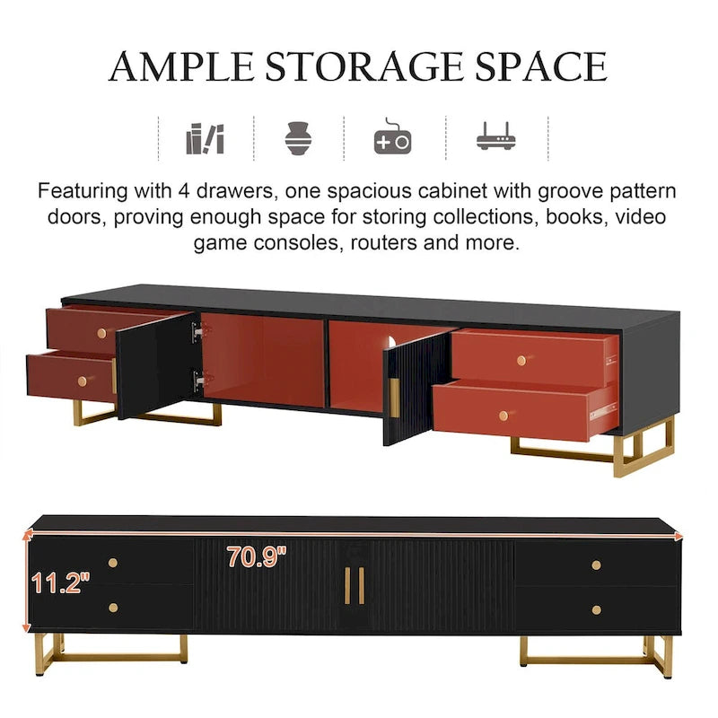 TV Stand for 65+ Inch TV, TV Media Console Table, Modern TV Stand with Storage, TV Console Cabinet Furniture for Living Room