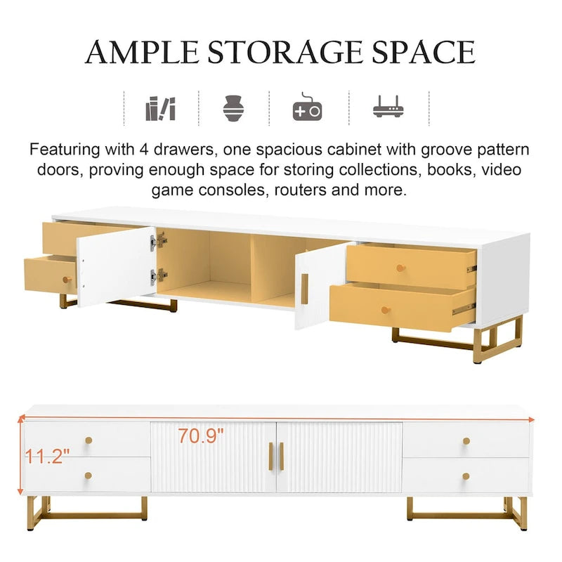 TV Stand for 65+ Inch TV, TV Media Console Table, Modern TV Stand with Storage, TV Console Cabinet Furniture for Living Room