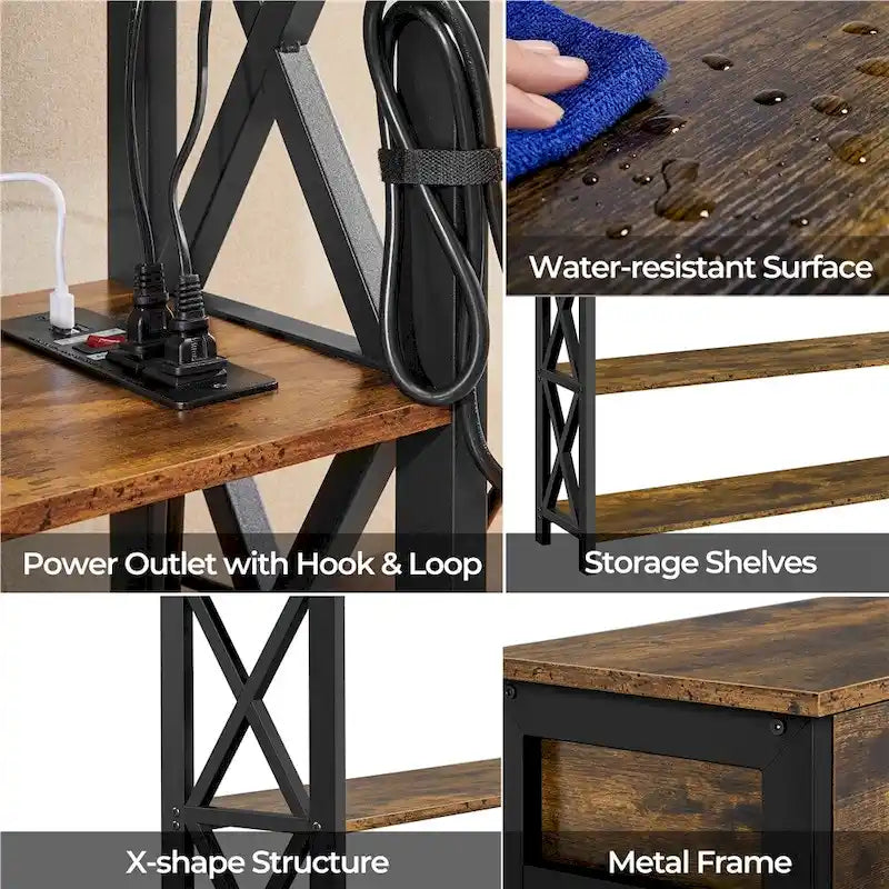 Yaheetech Vintage Wooden Console Table with Power Outlet Sofa Table with 1 Drawer and 2 Open Shelves
