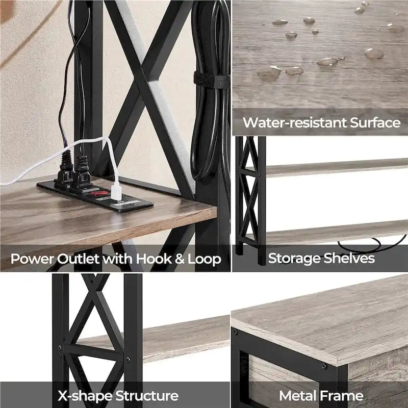 Yaheetech Vintage Wooden Console Table with Power Outlet Sofa Table with 1 Drawer and 2 Open Shelves