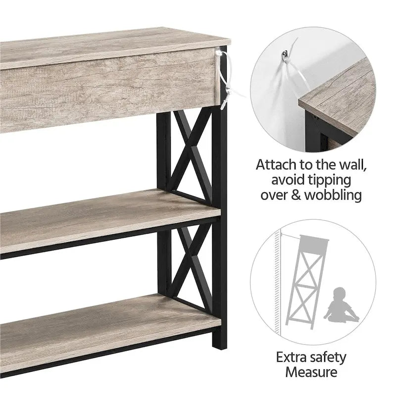 Yaheetech Vintage Wooden Console Table with Power Outlet Sofa Table with 1 Drawer and 2 Open Shelves