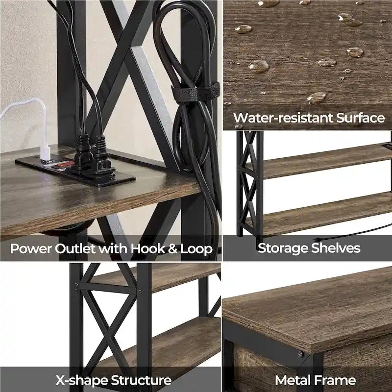 Yaheetech Vintage Wooden Console Table with Power Outlet Sofa Table with 1 Drawer and 2 Open Shelves