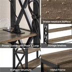 Yaheetech Vintage Wooden Console Table with Power Outlet Sofa Table with 1 Drawer and 2 Open Shelves