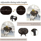 Farmhouse Extendable Adjustable Round/Oval Table, Player Poker Table, Dining Table, Kitchen Table