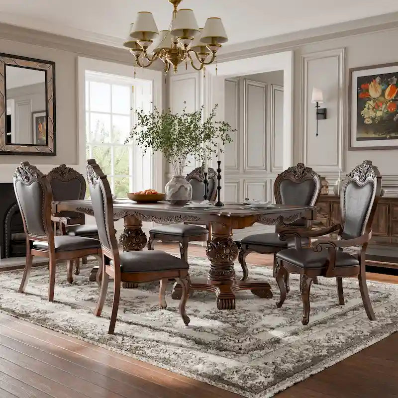 Eugene Traditional Solid Wood 7-Piece Expandable Dining Table Set