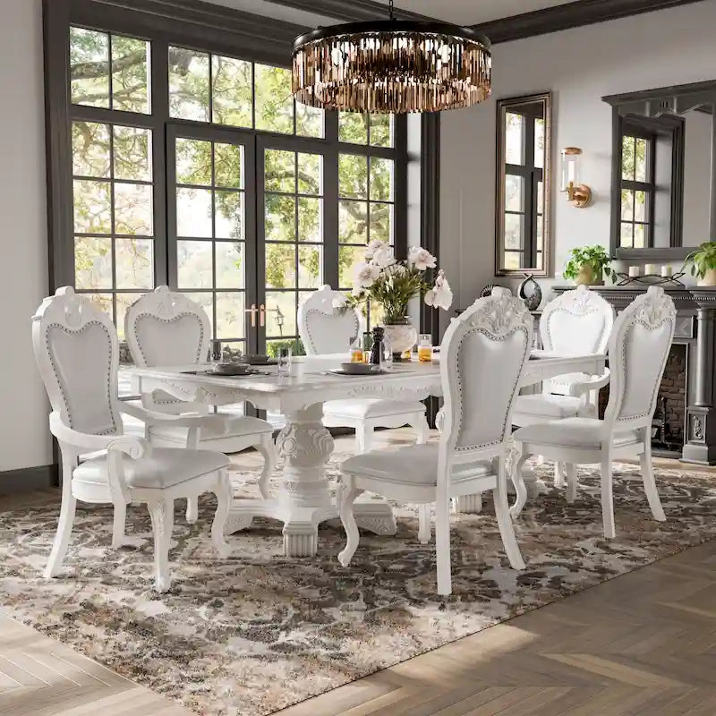 Eugene Traditional Solid Wood 7-Piece Expandable Dining Table Set