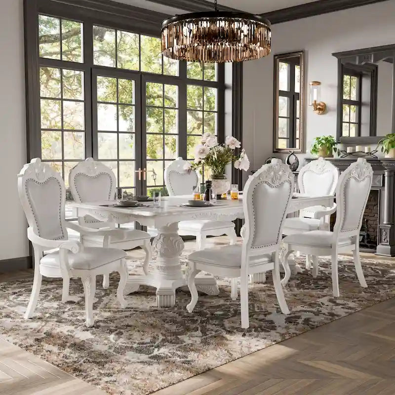 Eugene Traditional Solid Wood 7-Piece Expandable Dining Table Set