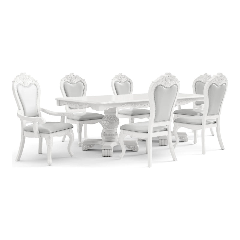 Eugene Traditional Solid Wood 7-Piece Expandable Dining Table Set