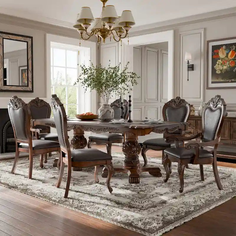 Eugene Traditional Solid Wood 7-Piece Expandable Dining Table Set