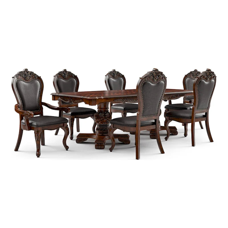 Eugene Traditional Solid Wood 7-Piece Expandable Dining Table Set