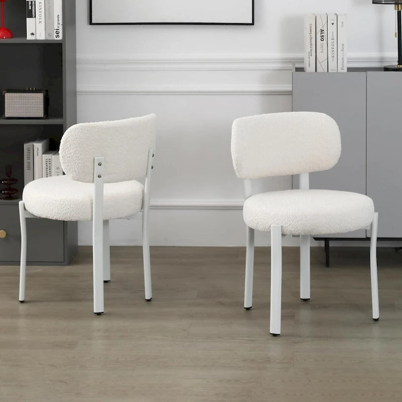 Upholstered Modern Boucle Dining Room Chairs with White Metal Legs