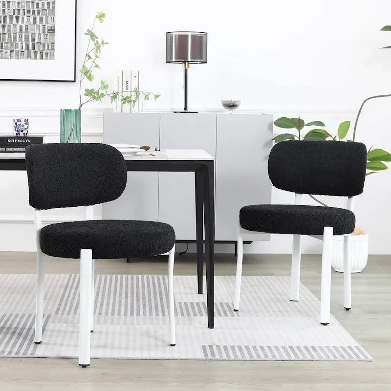 Upholstered Modern Boucle Dining Room Chairs with White Metal Legs