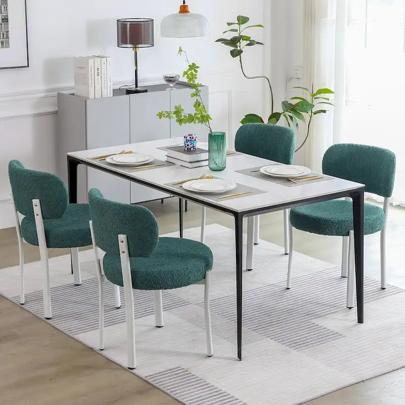 Upholstered Modern Boucle Dining Room Chairs with White Metal Legs