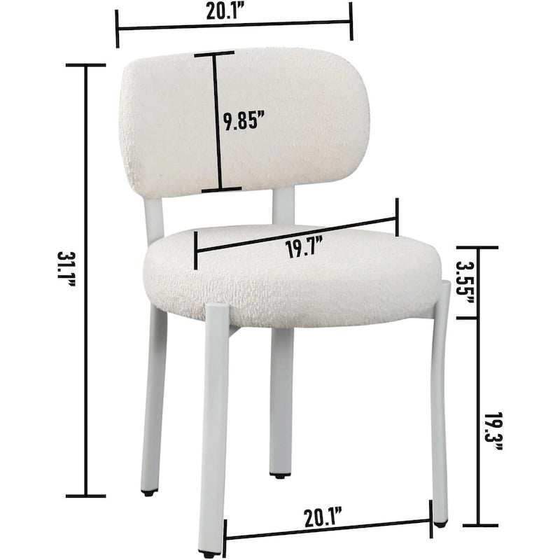 Upholstered Modern Boucle Dining Room Chairs with White Metal Legs