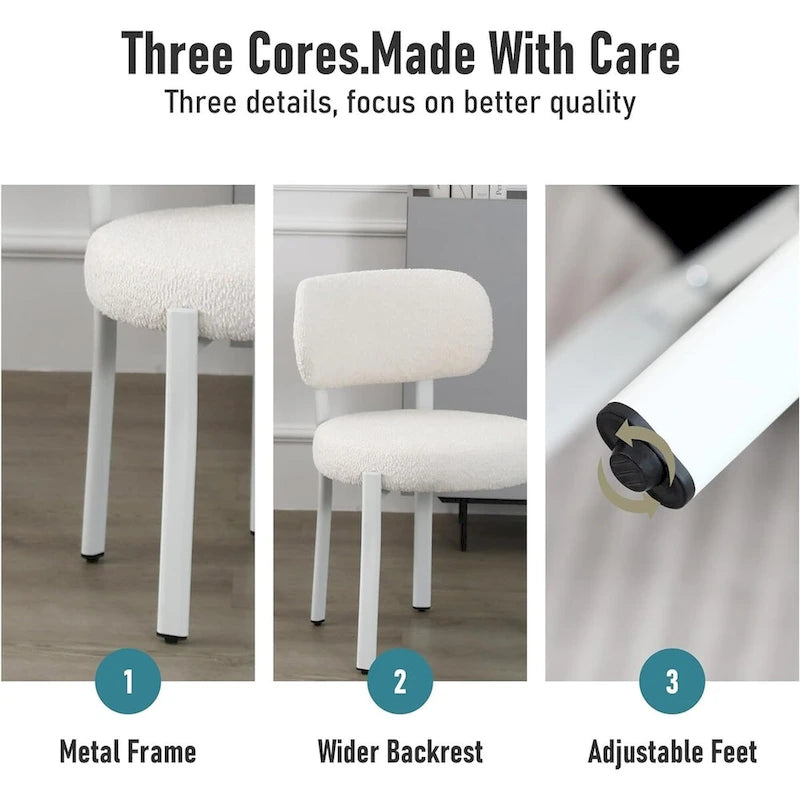 Upholstered Modern Boucle Dining Room Chairs with White Metal Legs
