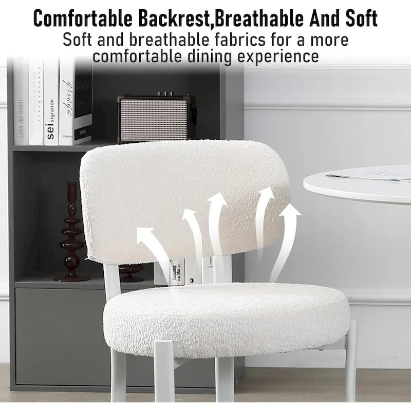 Upholstered Modern Boucle Dining Room Chairs with White Metal Legs