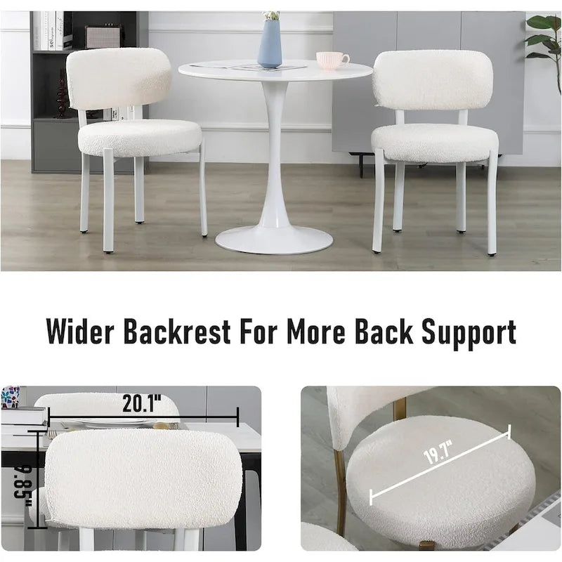 Upholstered Modern Boucle Dining Room Chairs with White Metal Legs