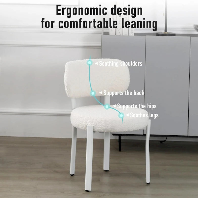 Upholstered Modern Boucle Dining Room Chairs with White Metal Legs