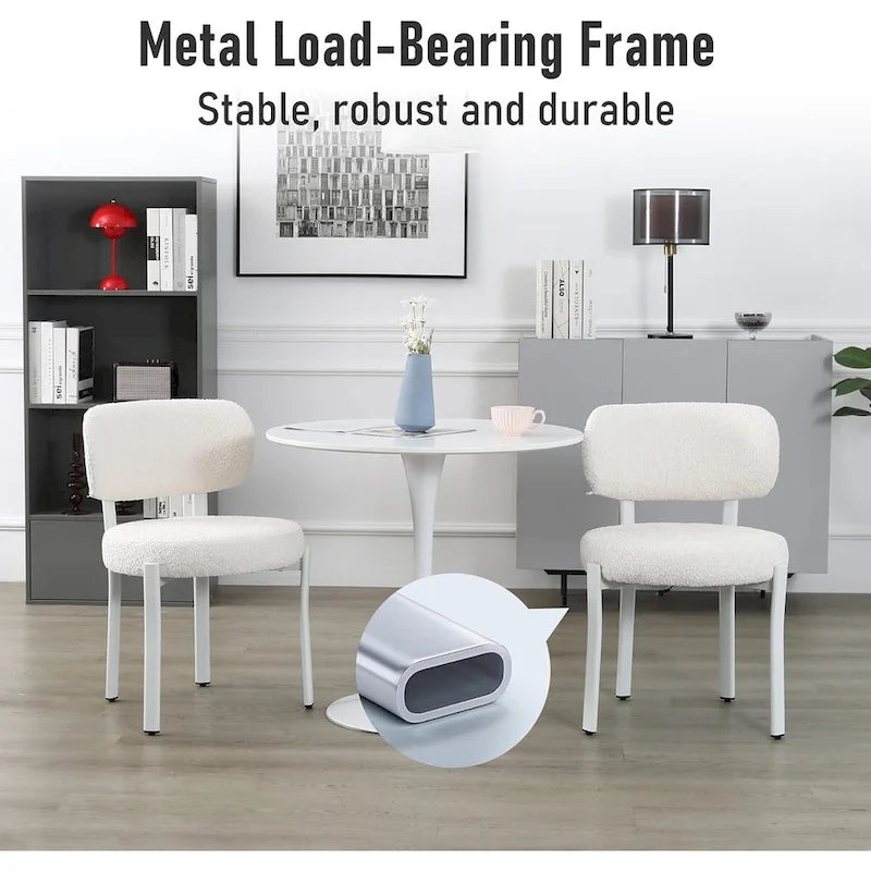 Upholstered Modern Boucle Dining Room Chairs with White Metal Legs