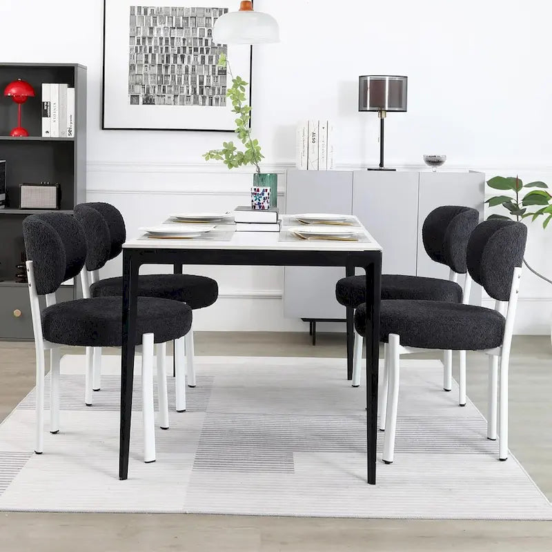 Upholstered Modern Boucle Dining Room Chairs with White Metal Legs