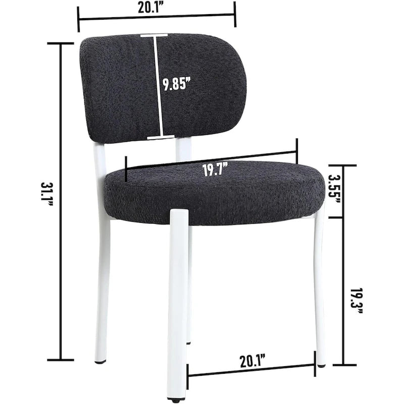 Upholstered Modern Boucle Dining Room Chairs with White Metal Legs